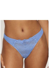 Lascana String 'Eleonora' blau Gr. 40/42 für Damen. Mit Schmuckelement, Spitze. Körpernah
