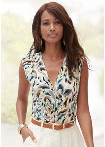 Lascana Shirttop beige Gr. 32/34 für Damen. Mit V-Ausschnitt. Figurbetont. Nachhaltig.