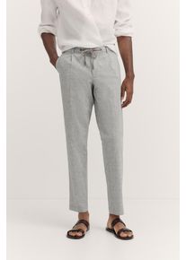 Bugatti Herren Bundfaltenhose270, dunkelgrau, casual, Gr. 35, unifarben, 56% Baumwolle, 42% Leinen, 2% Elasthan, Hosen, mit Baumwoll-Leinen-Mix