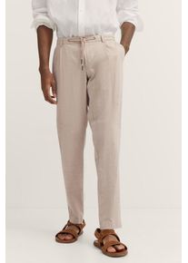 Bugatti Herren Bundfaltenhose30, beige, casual, Gr. 34, unifarben, 56% Baumwolle, 42% Leinen, 2% Elasthan, Hosen, mit Baumwoll-Leinen-Mix