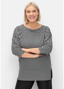 Große Größen Gestreiftes Shirt mit 3/4-Fledermausärmeln Gr. 48/50 schwarz von sheego für Damen