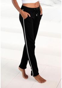 BENCH. LOUNGEWEAR Homewearhose schwarz Gr. 32/34 für Damen. Mit Piping. Basic. Nachhaltig.