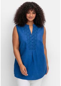 sheego by Joe Browns Große Größen Top mit dekorativem Spitzenbesatz Gr. 56 blau von sheego für Damen