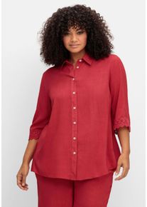 Große Größen Bluse mit Spitzenkante am Ärmelsaum Gr. 44 rot von sheego für Damen