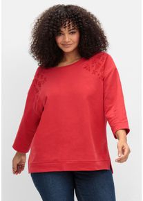 Große Größen Sweatshirt mit Cut-outs und 3/4-Ärmeln Gr. 52/54 rot geblümt von sheego für Damen