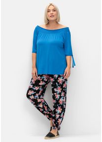 Große Größen Weite Hose mit Blumendruck und Smok-Abschlüssen Gr. 44 schwarz geblümt von sheego für Damen