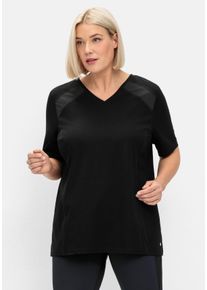 Große Größen Sportshirt mit Mesh-Einsätzen auf der Schulter Gr. 56/58 schwarz gestreift von sheego für Damen