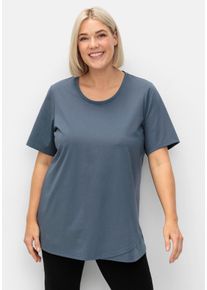 Große Größen Langes Yogashirt in Lagenoptik, mit Lotusdruck hinten Gr. 56/58 grau von sheego für Damen
