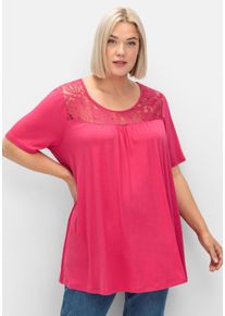 Große Größen Longshirt mit Spitzenpasse, in A-Linie Gr. 44/46 pink von sheego für Damen