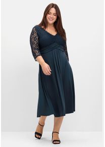 Große Größen Abendkleid mit Oberteil aus floraler Spitze Gr. 56 blau geblümt von sheego für Damen