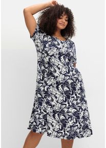 Große Größen Jerseykleid in A-Linie, mit Blumenprint Gr. 54 blau geblümt von sheego für Damen