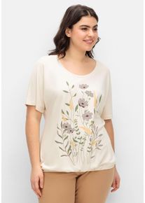 Große Größen Jerseyshirt mit Blumen-Frontprint Gr. 46 beige geblümt von sheego für Damen