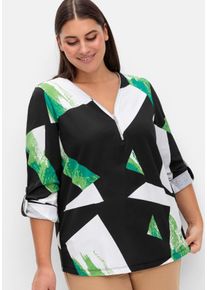 Große Größen Langarmshirt mit Grafikprint und Krempelfunktion Gr. 56 schwarz von sheego für Damen