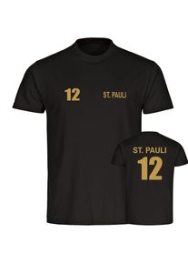 multifanshop Kinder T-Shirt - St. Pauli - Trikot Nummer 12 gold - Druck gold metallic - Kind