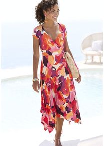 Vivance Midikleid mehrfarbig Gr. 34 für Damen. V-Ausschnitt und Allover-Druck, Bindeband. Figurumspielend. Nachhaltig.