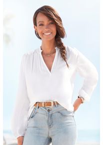 Lascana Damen Schlupfbluse, weiß, modisch, Gr. 42, unifarben, Cru00eape, Obermaterial: 100% Viskose, Blusen, mit langen Ärmeln, leichte Damenbluse,