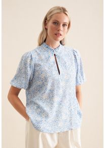 Seidensticker Damen Shirtbluse "Schwarze Rose", blau, Gr. 42, geblümt, 100% Viskose, Blusen, Kurzarm Rundhals Floral