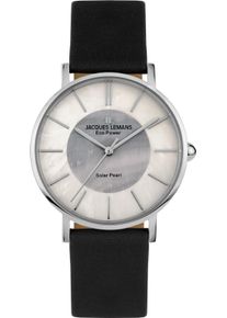 Jacques Lemans Damen Solaruhr "Eco Power Solar Pearl, 1-2112A", schwarz, Armbanduhren, Armbanduhr, Damenuhr, Perlmutt-Zifferblatt, Lederarmband