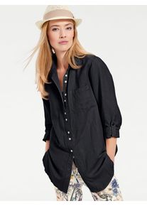Heine Damen Longbluse, blau, Gr. 40, unifarben, 55% Baumwolle, 45% Leinen, Blusen