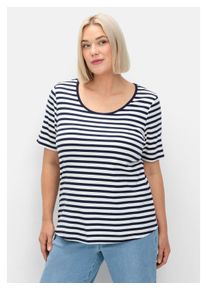 sheego Damen T-Shirt "Große Größen", blau, casual, Gr. 44, gestreift, Obermaterial: 100% Baumwolle, Shirts, mit garngefärbtem Ringel, aus Rippware