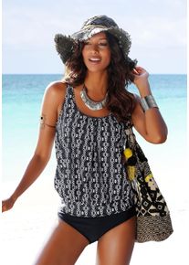 Lascana Damen Oversize-Tankini, schwarz, Gr. 38, Rhombenmuster, Polyamid, Bikini-Sets, bauchbedeckende Oversize-Form, bis D-Cup geeignet