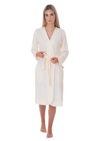 WEWO-Fashion Damenbademantel WEWO FASHION, L:110cm in Gr. S, beige, Leichtfrottier, Hausmäntel, "5401, ideal für Sauna & Spa, Hotelbademantel, Morgenmantel"