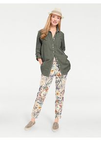 Heine Damen Longbluse, grün, Gr. 42, unifarben, 55% Baumwolle, 45% Leinen, Blusen