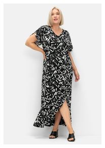 sheego Damen Maxikleid "Große Größen", schwarz-weiß, Gr. 48, gemustert, Obermaterial: 95% Viskose, 5% Elasthan, Kleider, in Wickeloptik, mit hohem
