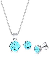 Elli Damen Schmuckset "Glas Kristalle Weiß 925 Sterling Silber", OneSize,mit Stein, blau, Silber 925 (Sterlingsilber), Schmuck-Sets