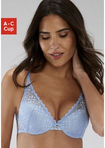 s.Oliver Damen Push-up-BH "Amelie", Gr. 80, blau, Spitze, Obermaterial: 60% Polyamid, 35% Polyester, 5% Elasthan, feminin, BHs, aus floraler,