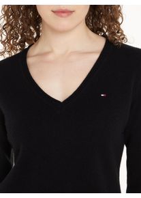 Tommy Hilfiger Damen Strickpullover "SOFT WOOL V-NK SWEATER", schwarz, casual, Gr. S, unifarben, Strick, Obermaterial: 100% Wolle, Pullover, aus