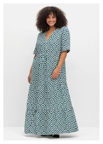sheego Damen Maxikleid "Große Größen", grün, Gr. 48, gemustert, Obermaterial: 100% Viskose (LENZING ECOVERO), Kleider, mit grafischem Alloverprint