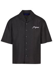 PEQUS Herren Langarmhemd "PEQUS PEQUS Chest Logo Linen Shirt", schwarz, Gr. M, 100% Leinen, Hemden