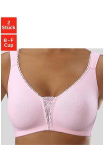 Petite Fleur Damen Soft-BH, Gr. 110, rosa, Jersey, Spitze, Obermaterial: 90% Baumwolle, 5% Elasthan, 5% Polyamid, klassisch, BHs, ohne Bügel mit