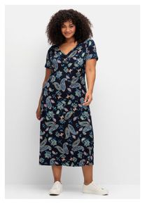 Damen Jerseykleid "Große Größen", blau, feminin, Gr. 48, sheego by Joe Browns, gemustert, Obermaterial: 95% Viskose (LENZING ECOVERO), 5% Elasthan,
