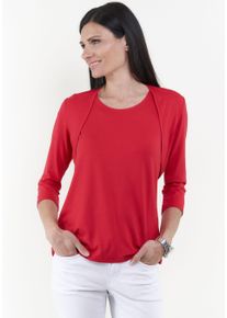 Seidel Moden Damen Shirtjacke, rot, casual, Gr. 38, kontrastfarbene Details, Jersey, Obermaterial: 95% Viskose, 5% Elasthan, Shirts, mit 3/4 Ärmeln,