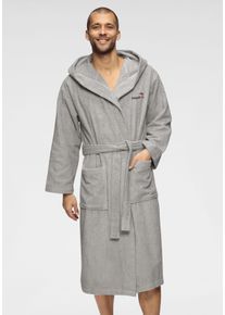 Unisex-Bademantel Kangaroos, L:120cm in Gr. S, grau, Walkfrottee, Hausmäntel, "Cassidy, für Damen & Herren, Standardlänge & Überlänge", mit Taschen,