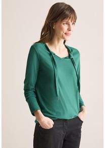 Cecil Damen Langarmshirt, grün, casual, Gr. XXL, unifarben, Web, Stoff, 50% Baumwolle, 50% Modal, Shirts, mit geschlitztem Rundhalsausschnitt mit