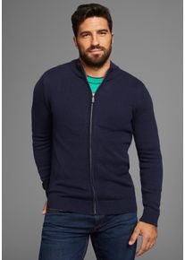 H.I.S. H.I.S Herren Jacquardstrickjacke "Bis Größe 5 XL", blau, casual, Gr. M, unifarben, Strick, Obermaterial: 50% Baumwolle, 50% Polyacryl, Strickjacken,