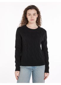 Tommy Hilfiger Damen Strickpullover "SOFT WOOL CABLE C-NK", schwarz, casual, Gr. L, unifarben, Strick, Obermaterial: 100% Wolle, Pullover, mit