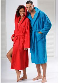 Unisex-Bademantel Kangaroos, L:120cm in Gr. S, rot, Walkfrottee, Hausmäntel, "Cassidy, für Damen & Herren, Standardlänge & Überlänge", mit Taschen,