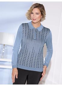Classic Basics Damen Polokragenpullover "Polopullover", blau, Gr. 38, gemustert, mehrfarbig, 100% Polyacryl, Pullover