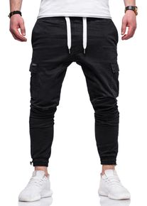 behype Herren Cargohose "HAWK", schwarz, Gr. 32, 97% Baumwolle, 3% Elasthan, Hosen, mit elastischem Bund