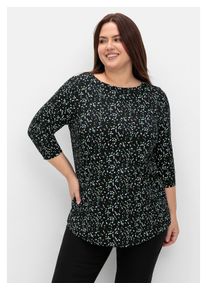 sheego Damen 3/4-Arm-Shirt "Große Größen", schwarz, casual, Gr. 44, gemustert, Obermaterial: 50% Baumwolle, 50% Modal, Shirts, mit grafischem