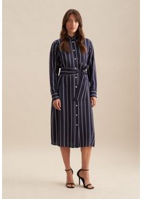 Seidensticker Damen Sommerkleid "Schwarze Rose", blau, Gr. 46, bedruckt, 100% Viskose, Kleider, Langarm Kragen Kettenprint