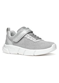 Geox Kinder Sneaker "J ARIL GIRL", Gr. 31, silber, Textil, Synthetik, Glitzer, modisch, Schuhe, Knitwear Sneaker, Klettschuh mit glitzerndem