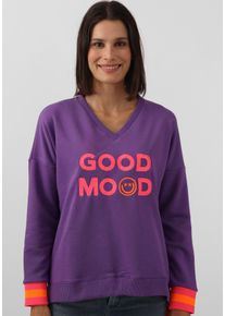 Zwillingsherz Damen Sweatshirt "Dana", lila, casual, Gr. S, unifarben mit Farbeinsätzen, Sweatware, Obermaterial: 50% Baumwolle, 50% Polyester,