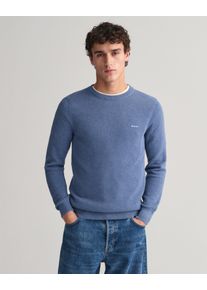 Gant Herren Rundhalspullover "COTTON PIQUE C-NECK", blau, casual, Gr. L, meliert, Strick, Obermaterial: 100% Baumwolle, Pullover, mit Logostickerei