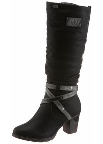 Rieker Damen Winterstiefel, Gr. 41, schwarz, Nubuklederimitat, kontrastfarbene Details, elegant, Schuhe, Blockabsatz, Rieker TEX-Membran, mit