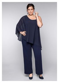 sheego Damen Jumpsuit "Große Größen", blau, elegant, Gr. 52, unifarben, Obermaterial: 95% Polyester, 5% Elasthan;Webteil: 100% Polyester, Overalls,